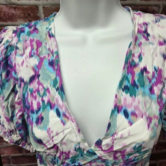 A New Day Blue Floral Midi Dress XXL Deep V Neck Short Sleeve Crepe Lightweight - Picture 6 of 8